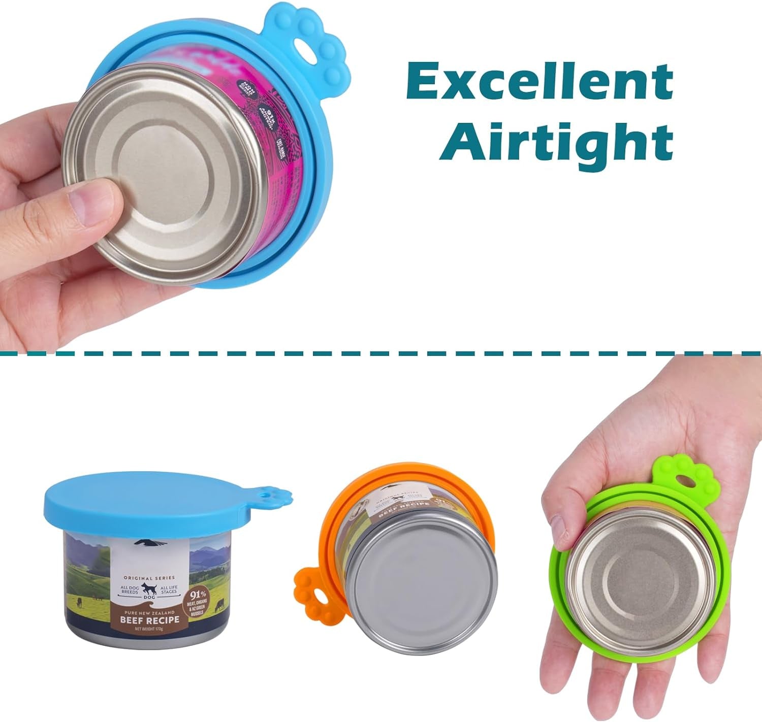 5-Pack Silicone Pet Food Can Covers – Universal Lids for Dog & Cat Food Cans, Fits 3 Standard Sizes, BPA-Free & Dishwasher Safe