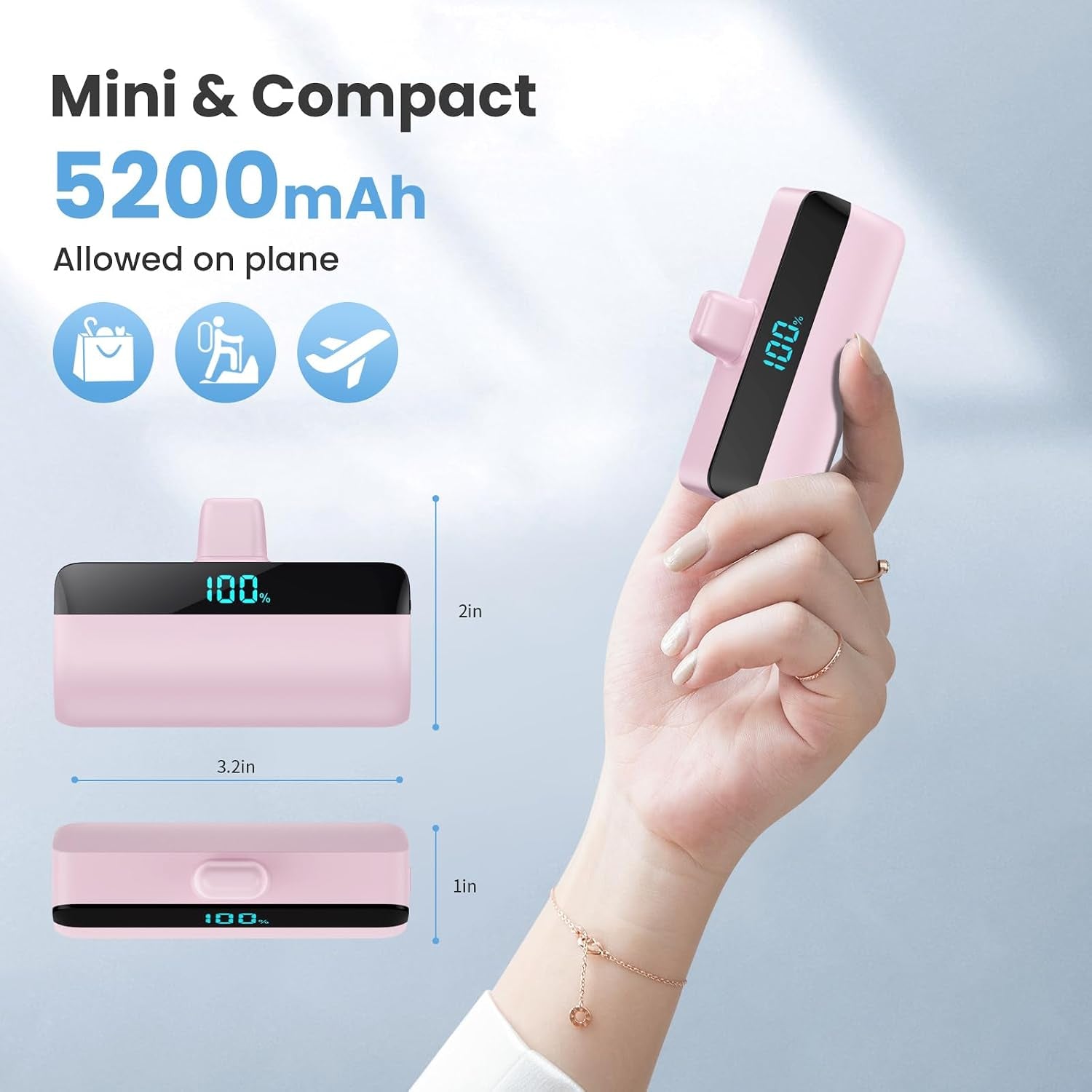 Mini Power Bank 5200Mah for Iphone 15/16,[2025 Upgraded] PD USB C Fast Charging Portable Charger, Compact LCD Display Battery Pack Compatible with Iphone 16/16 Pro Max/15 Series,Galaxy,Android Etc