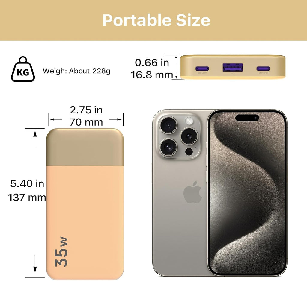 Portable Charger 35W 10000Mah Power Bank Fast Charging | 2C+1A Battery Pack with C to C Cable, Battery Bank with Digital Display for Phones, Tablets, and More