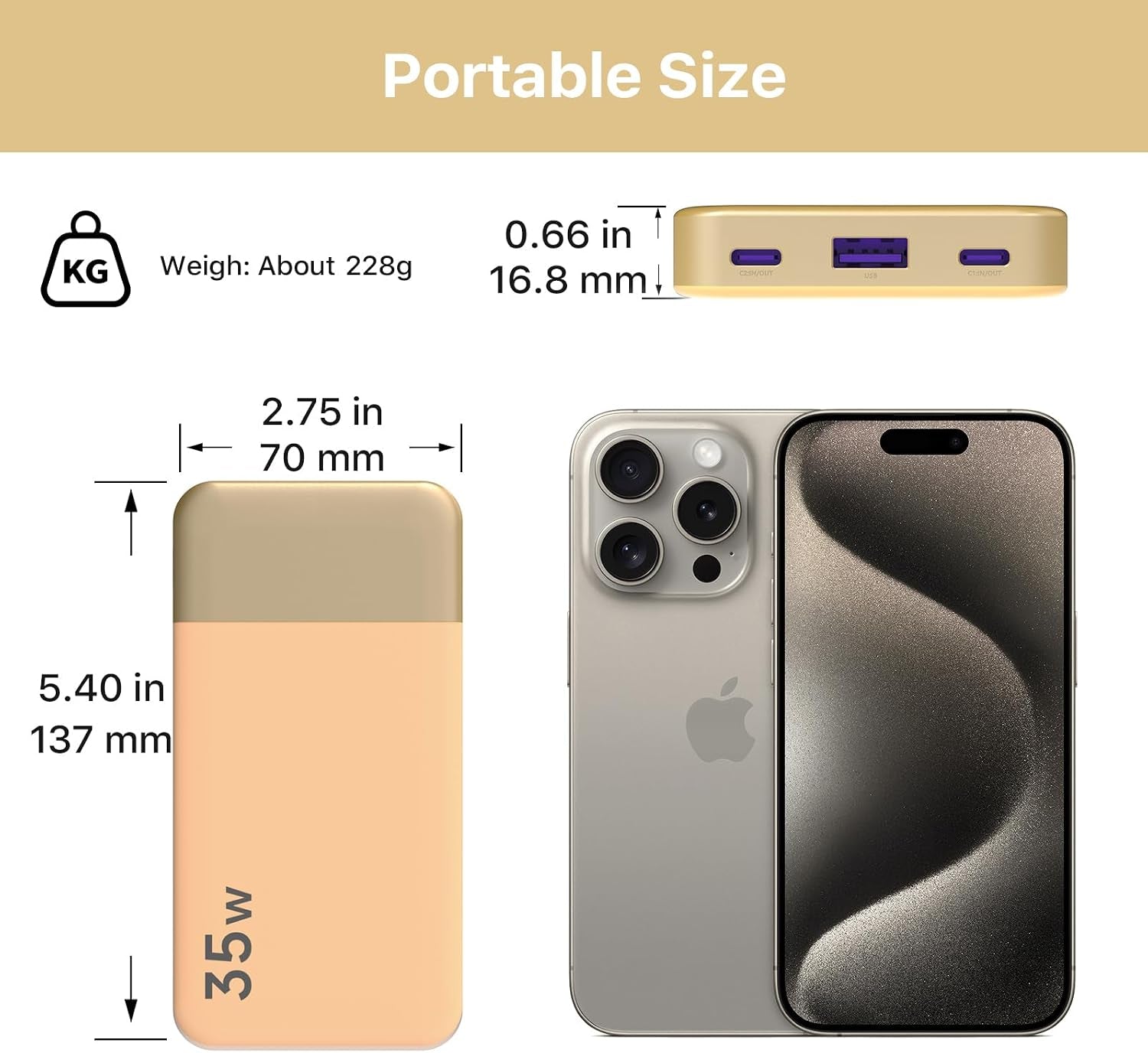 Portable Charger 35W 10000Mah Power Bank Fast Charging | 2C+1A Battery Pack with C to C Cable, Battery Bank with Digital Display for Phones, Tablets, and More