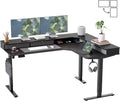 L Shaped Electric Standing Desk, 63 X48 Inch Large with Drawers | Reversible Tabletop, 2 Memory Height Settings | Home Office & Gaming Height-Adjustable Table, Black Top/Black Frame（2 Packages）