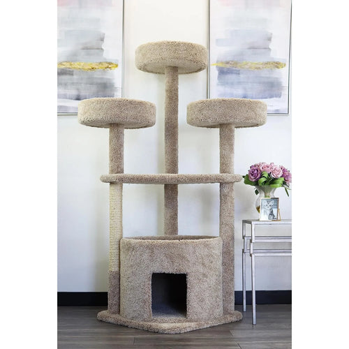 Prestige Cat Trees Main Coon Cat Tree – Large Beige Cat Tower with Cozy House, Scratching Posts & Multi-Level Play Area