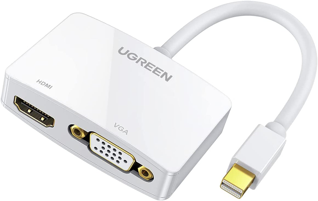UGREEN Mini Displayport to HDMI VGA Adapter 2 in 1 | 4K Thunderbolt 2 Adapter, Compatible with Macbook Pro Air Imac Surface Pro 1 2 3 4 6 Surface Laptop 2 Thinkpad X1, White