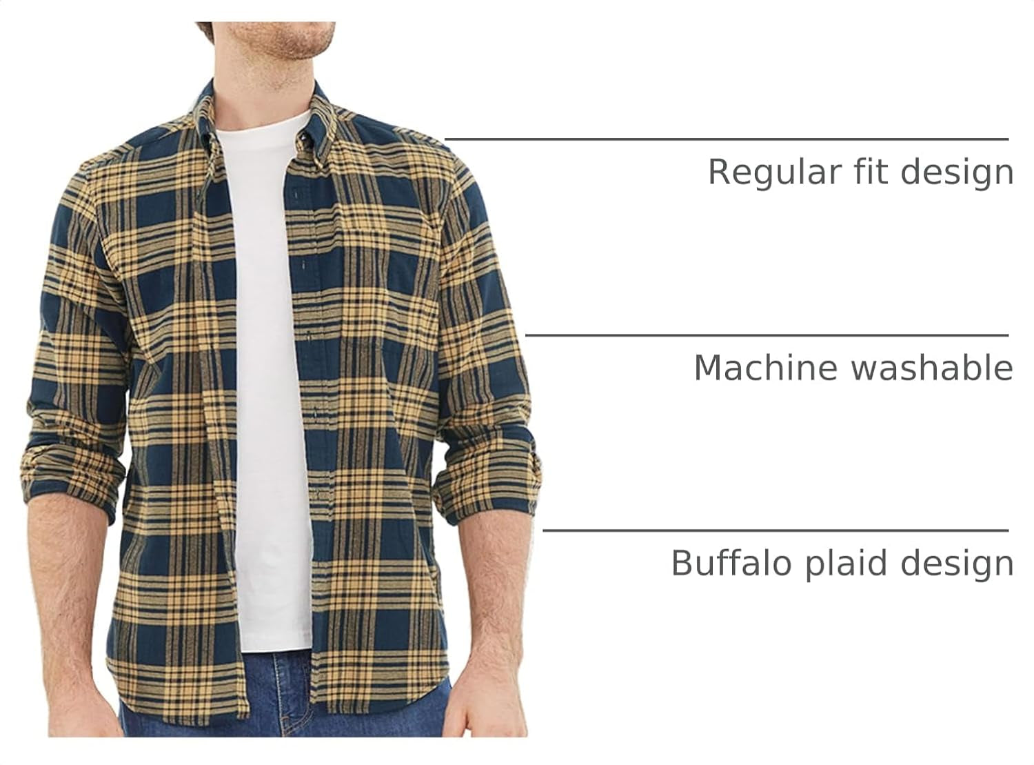 Men's 100% Cotton Flannel Shirt – Soft Plaid Button-Down Long Sleeve Casual Work Shirt with Chest Pocket