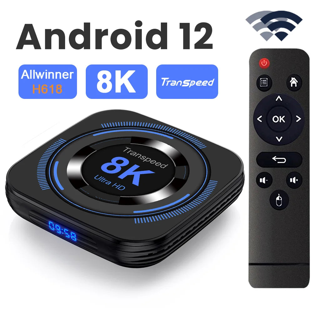 Transpeed Android 12 TV Box Allwinner H618 Dual Wifi 32G64G Quad Core Cortex A53 Support 8K 4K BT Voice Media Player Set Top Box