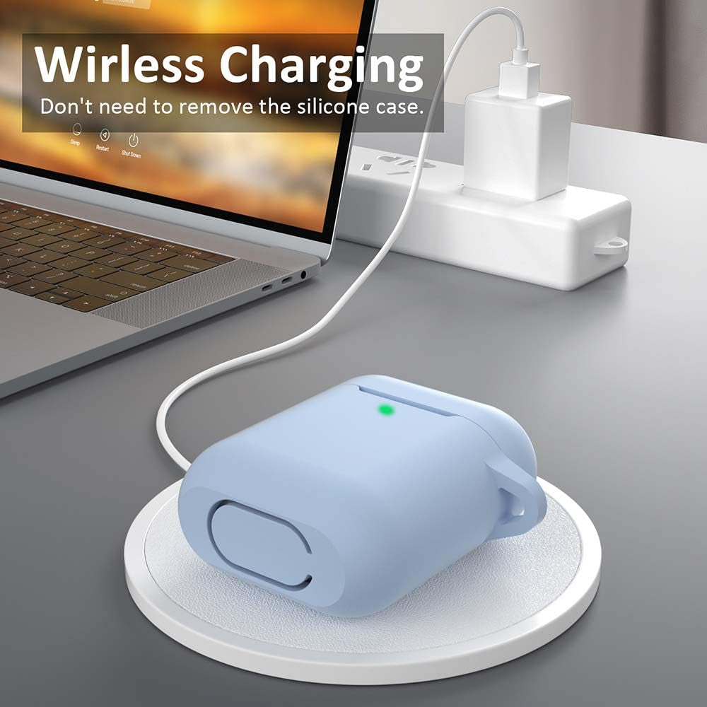 Silicone Case Compatible with Apple Airpods 1&2 Wireless and Wired Charging Case(Front LED Visible),Denim Blue
