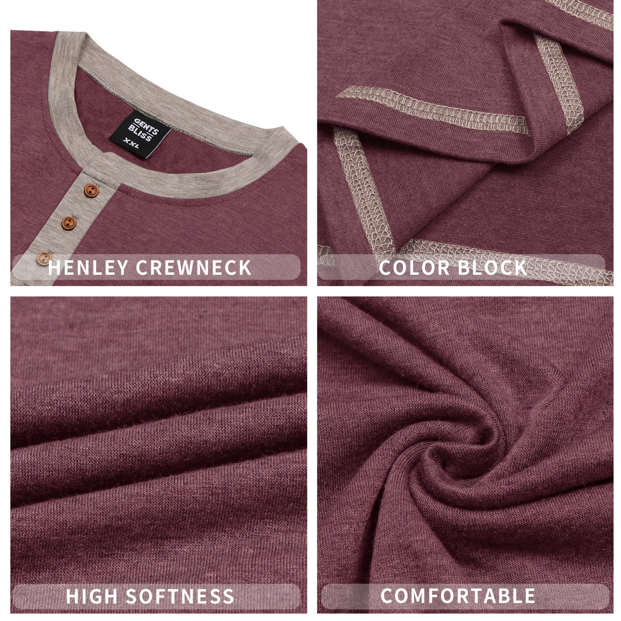 Men's Long Sleeve Henley Shirt, Casual Crew Neck Color Block Top, Soft Lightweight Pullover Shirt for Everyday Wear, Fall & Winter