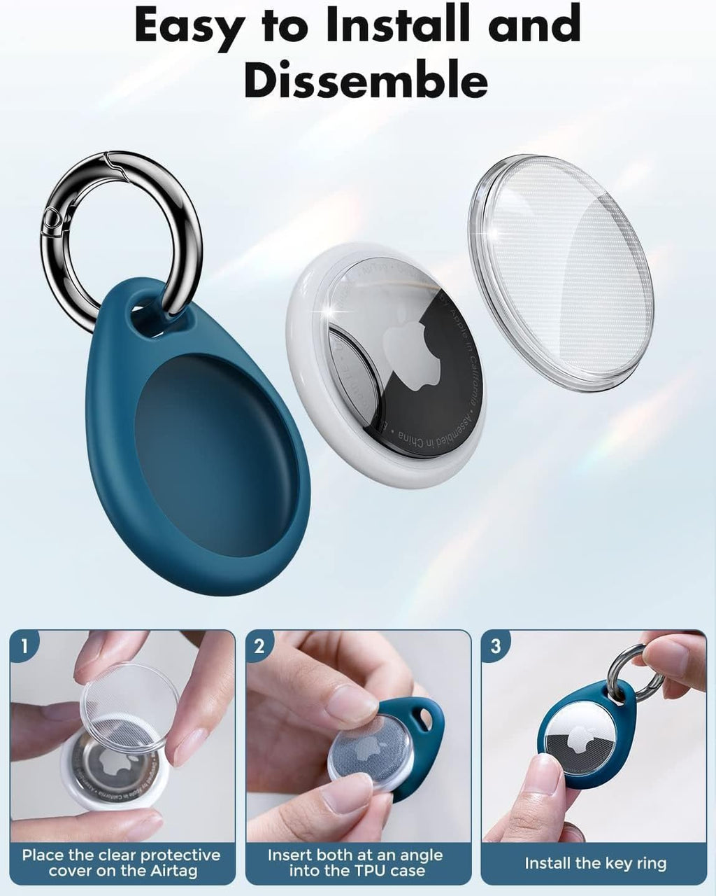 360° Protective Case for Airtag (1St & 2Nd Generation) [4 Pack], TPU Full Cover Keyring Holder with Premium Zinc Alloy Spring Clip, Scratch-Resistant Design for Keys, Bags, Luggage