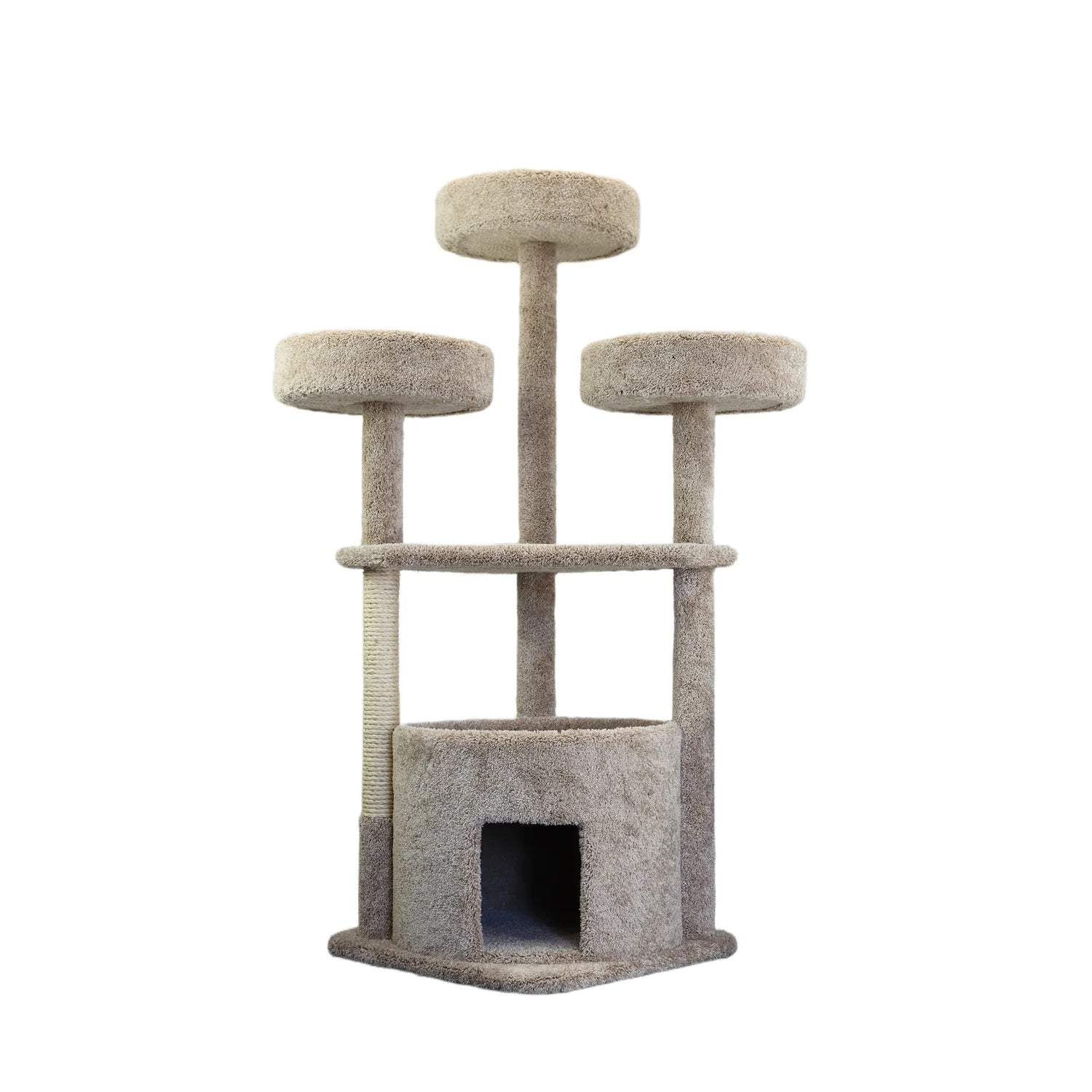 Prestige Cat Trees Main Coon Cat Tree – Large Beige Cat Tower with Cozy House, Scratching Posts & Multi-Level Play Area
