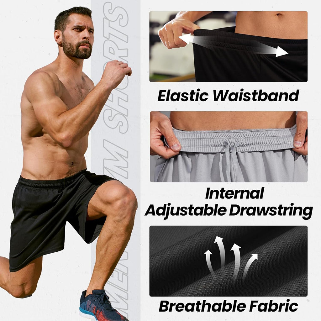 Men's Athletic Shorts with Pockets – Quick Dry Lightweight Gym, Running & Training Shorts with Elastic Waist