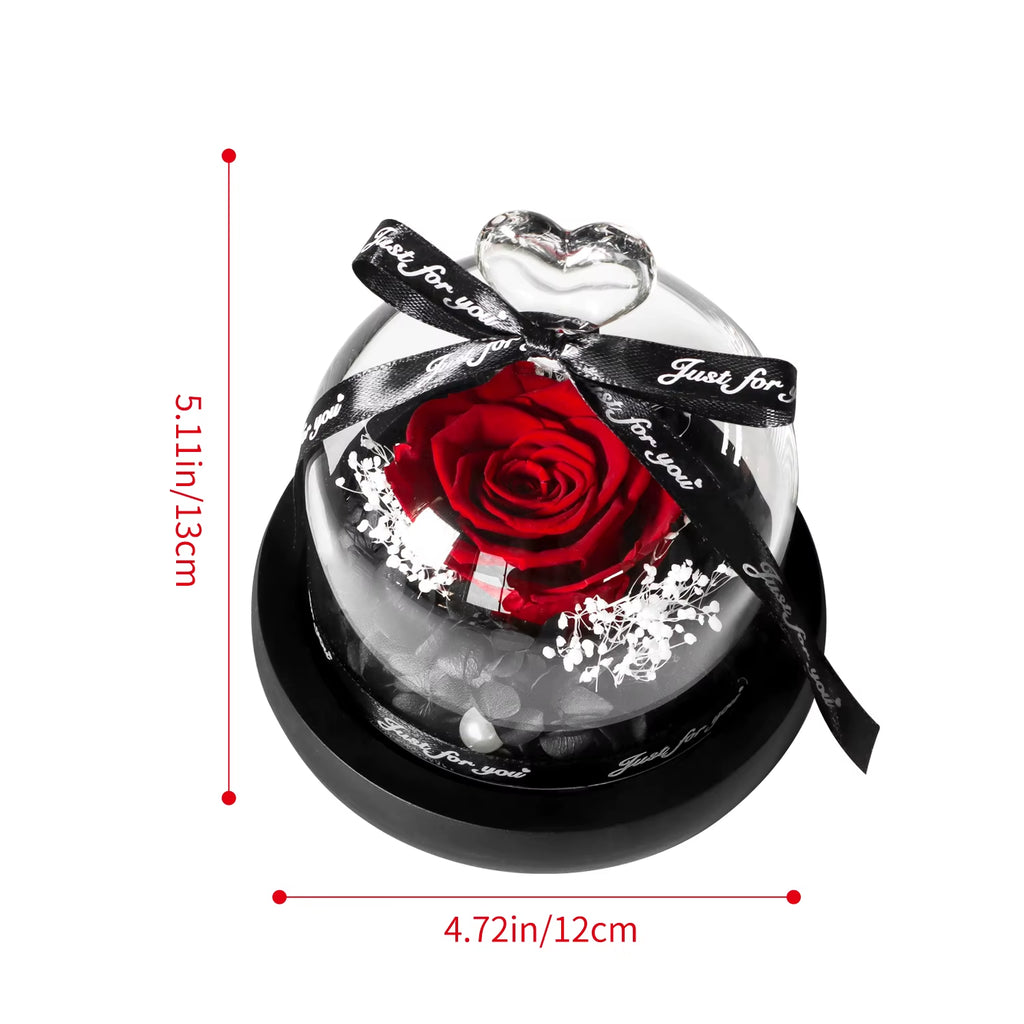 Eternal Rose in Heart-Shaped Glass Dome with LED Light, Preserved Forever Flower Gift for Mom, Wife, Girlfriend, Valentine's Day, Birthday, Anniversary & Wedding