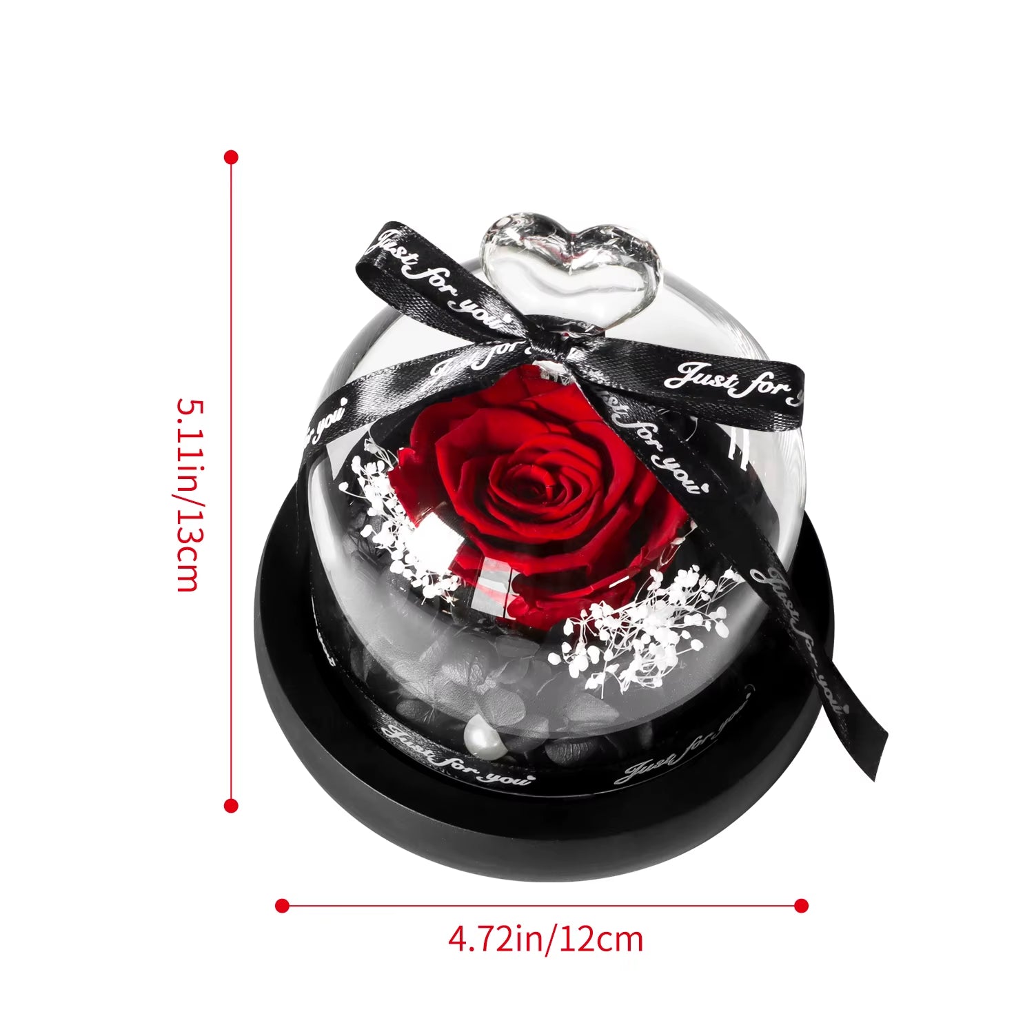 Eternal Rose in Heart-Shaped Glass Dome with LED Light, Preserved Forever Flower Gift for Mom, Wife, Girlfriend, Valentine's Day, Birthday, Anniversary & Wedding