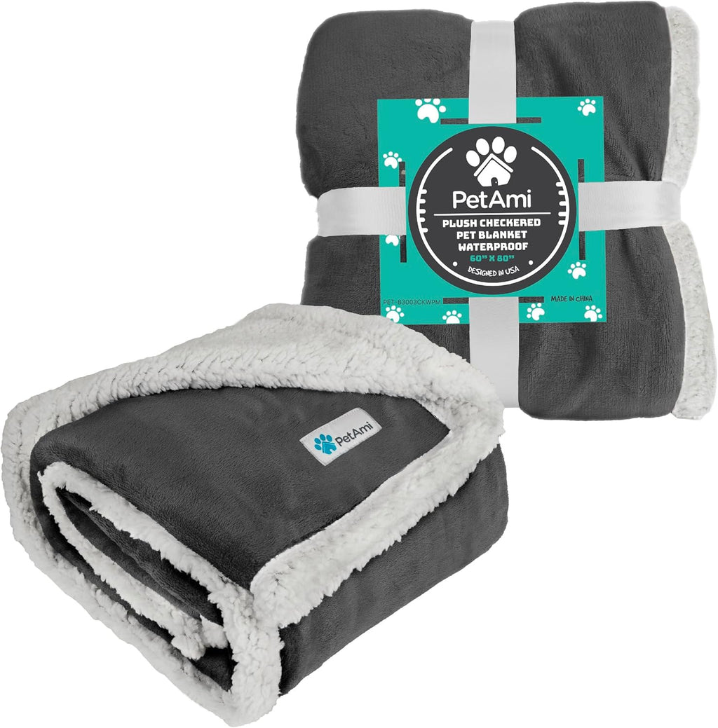 Waterproof Dog Blanket for Small Dogs & Cats – 29" x 40" Reversible Sherpa Fleece Pet Blanket, Pee-Proof Furniture Protector for Couch, Sofa & Kennel, Washable, Charcoal