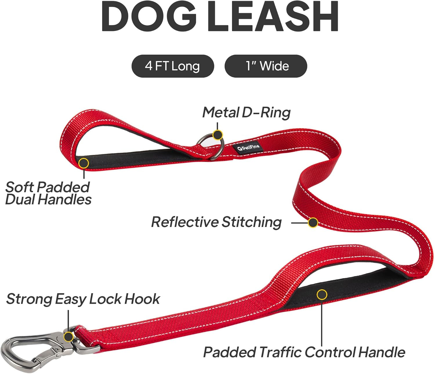 4 FT Heavy-Duty Dog Leash – Dual Padded Handles, Auto-Lock Hook & Reflective Nylon Walking Lead for Large, Medium & Small Dogs