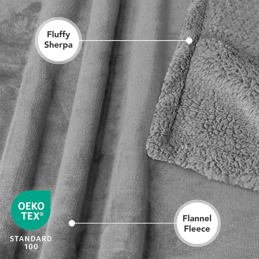 Waterproof Dog Blanket for Large Dogs & Cats – Queen Size 90" x 90" Reversible Sherpa Fleece Pet Blanket, Pee-Proof Furniture Protector for Bed, Sofa & Kennel, Light Grey