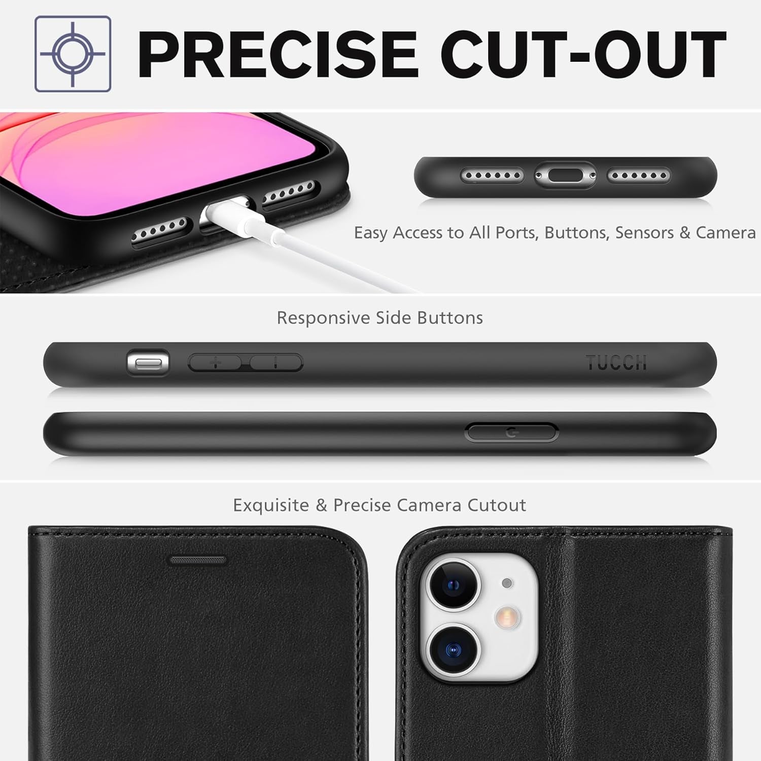 Wallet Case for Iphone 11 (6.1") 2019, 3 Card Holders, Black | RFID Blocking, Viewing Stand, Shockproof TPU Shell, PU Leather, Magnetic Closure, Protective Folio Flip Cover