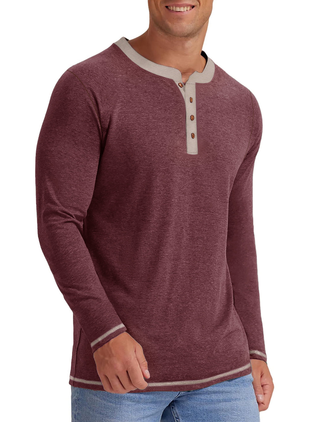 Men's Long Sleeve Henley Shirt, Casual Crew Neck Color Block Top, Soft Lightweight Pullover Shirt for Everyday Wear, Fall & Winter
