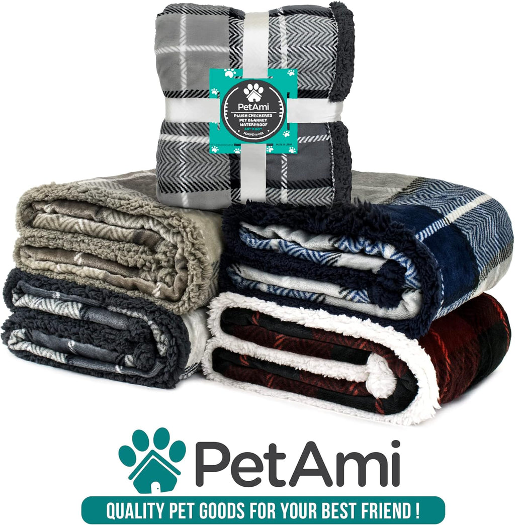 Waterproof Dog Blanket for Large Dogs & Cats – Reversible Cozy Pet Blanket for Couch, Bed, Car & Furniture Protection, 60" x 80", Plaid Taupe